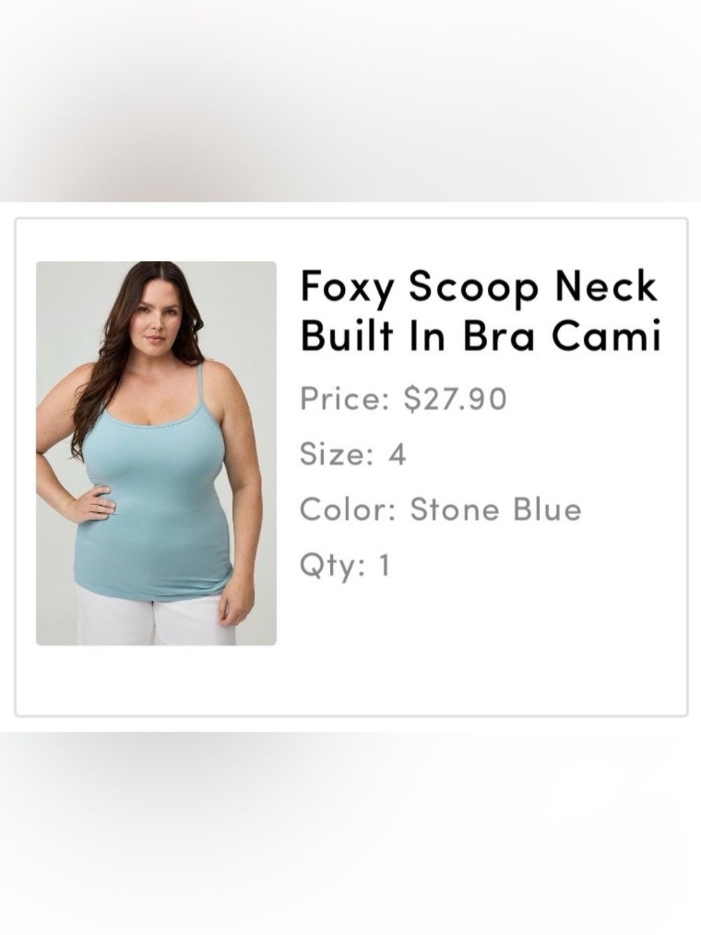 Torrid Stone Blue Scoop Neck Built-In Bra Cami